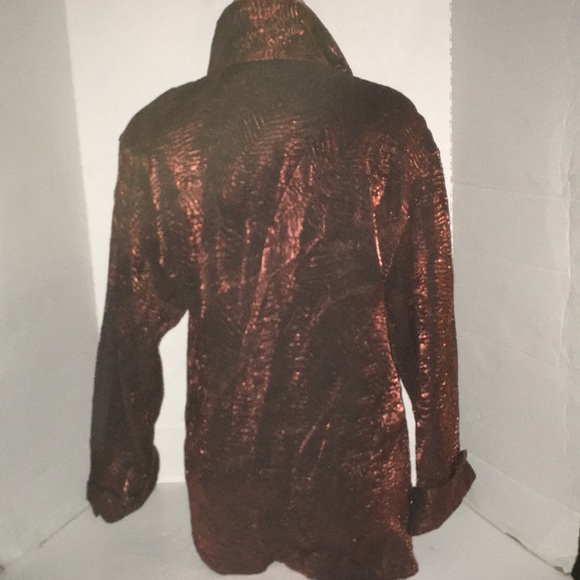 Vintage Silky Golden Crinkle Secretary Blouse Top - Picture 5 of 8